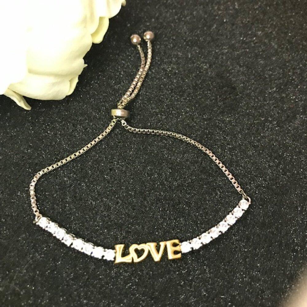 NWT Macy’s Adjustable “LOVE” Bracelet – Gold & Crystal Accent Tennis Style - Picture 6 of 7